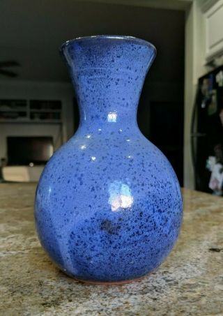 1982 Clairvaux Studio Pottery Vase.  Blue Flower Vase.  Retro Vintage.  Signed