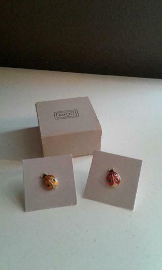 Vintage Avon Lucky Ladybug Pin 1985 Set Of 2 Red Yellow