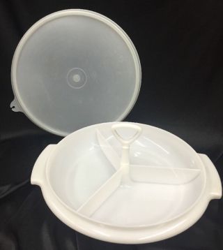Vintage Tupperware Suzette® Tray Divided Serving Dish 608 - 11 With Handle 3 Pc B