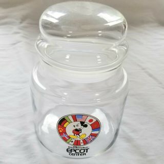 Walt Disney World Epcot Center Mickey Mouse Vtg Candy Glass Canister