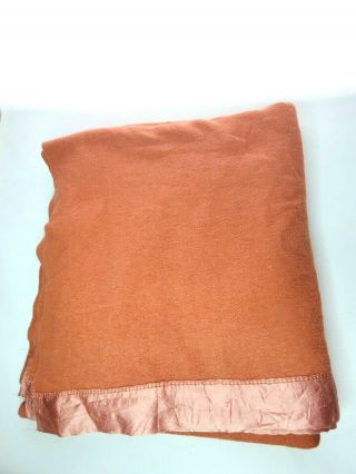 Thin Wool Blanket Vintage Dark Peach Pink 66 " X 72 " Satin Trim