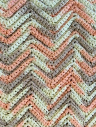 Vintage Hand Crocheted Zig Zag Multi Colored Afghan Throw Blanket 67 " X 61 "