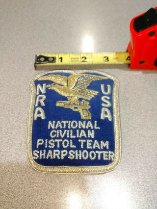 Vintage Nra National Rifle Association Pistol Award Patch Pin,  Gold Bullion Wire