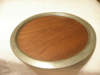 Vintage Pewter And Wood 13 3/4 Inch Serving Tray
