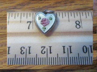 Vintage Lamode Sterling Silver Guilloche Enamel Tiny Heart Charm Pink Flower
