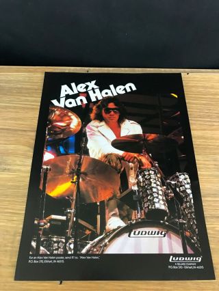 1989 Vintage 8 " X11 " Print Ad For Ludwig Drums W/ Alex Van Halen Wearing Shades