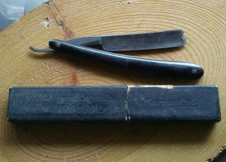 Vintage Or Antique J.  R.  Torrey Straight Razor With Repaired Handle And A Case.