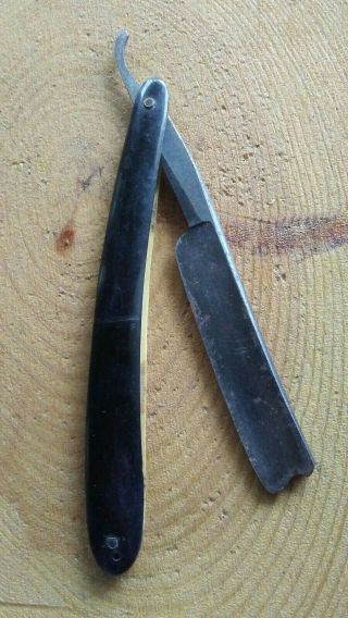 Vintage or antique J.  R.  Torrey straight razor with repaired handle and a case. 4