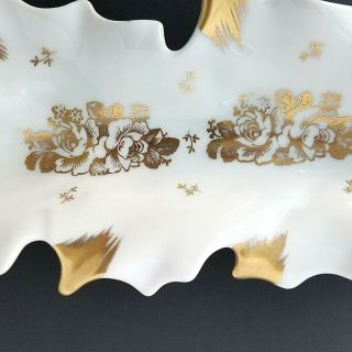 Vintage Limoges France Hand Painted Leaf - Shaped Porcelain Dish With Gold Floral