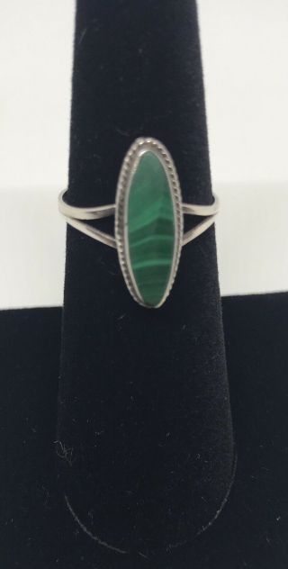 Vintage Mexico Sterling Silver 925 Green Malachite Ring Sz 7