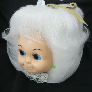 Vintage 1970s Hair Baby Doll Head Kleenex Tissue Box Cover Signed Dated Dispense