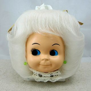 Vintage 1970s Hair Baby Doll Head Kleenex Tissue Box Cover Signed Dated Dispense 2