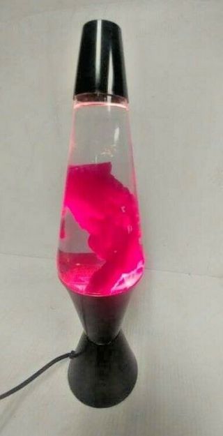 Vintage Hot Pink Lava Lamp 16 1/2 " Tall In Black Base & Cone
