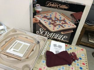 Scrabble Deluxe Turntable Edition Milton Bradley 1989 Crossword Game Vintage