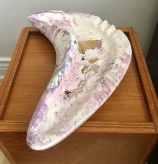 Vintage Mid Century Ceramic Boomerang Large Ashtray With Purple & Gold Design