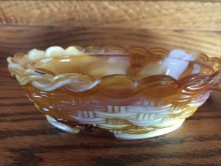 ;Vintage Slag Milk Glass Hen On A Nest - Gold/Brown/Cream - Basket Weave Base 3