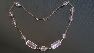 Czech Pink Faceted And Pressed Glass Bead Necklace Vintage Deco Style