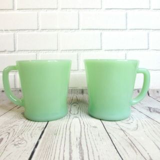 Vintage Pair 2 Jadeite D Handle Mugs Coffee Cups Fire King Anchor Hocking Flaw