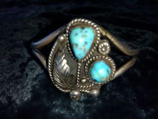 Vintage Navajo Hallmarked Turquoise And Silver Bracelet/cuff