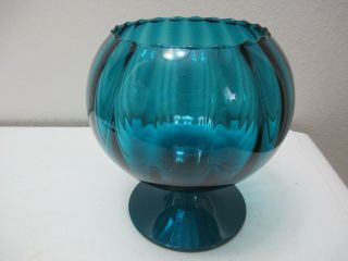 Vintage Italian Glass Empoli Brandy Snifter Bowl Vase Blue Green Teal 6 1/4 "