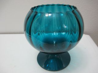 Vintage Italian Glass Empoli Brandy Snifter Bowl Vase Blue Green Teal 6 1/4 