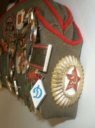 Vintage Russian Soviet USSR Army Military Pilotka Cap Hat 38 Pins TANKS 3