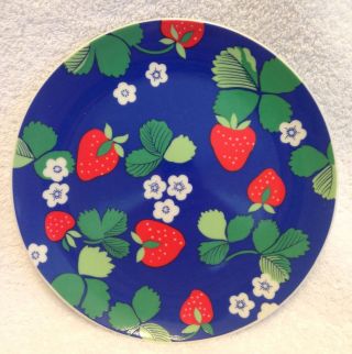 4 Vtg Fitz And Floyd Variations Strawberries On Blue Salad Dessert Plates 7.  25 "
