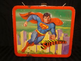 Vintage 1978 Superman Metal Lunch Box Aladdin Dc Comics Movie Chris Reeve W Clip