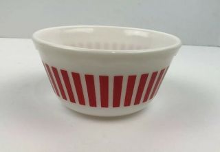 Vintage Hazel Atlas Milk Glass Red Candy Stripes 6 " Mixing Bowl Scalloped Edge