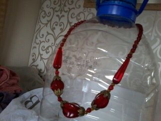 Vintage Art Deco Ruby Red Glass Bead Necklace Choker