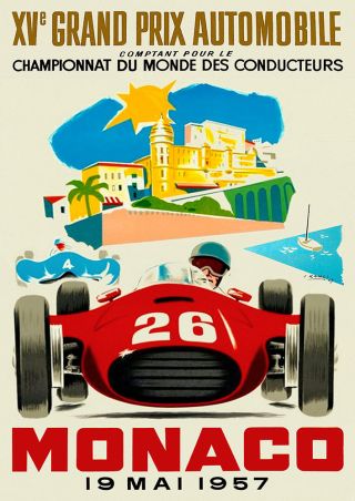 Vintage French Monaco Grand Prix Poster 1957 Motor Racing Sports Cars Fangio 4