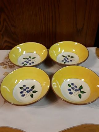 Set Of 4 Vtg Stangl Handpainted " Blueberry " Coupe Cereal Bowls