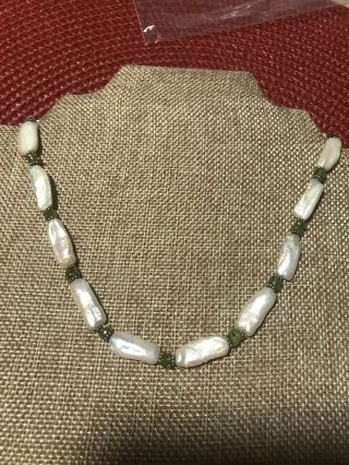 Grandmas Estate Vintage Sterling Silver 925 Necklace Peridot Beads 16”