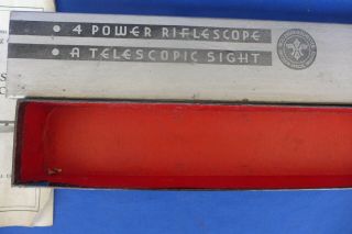 Vintage Wollensak Rochester 4 4X Power Rifle Scope Telescopic Sight Box & Instru 2