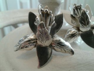 Vtg Mexico Taxco Ts - 30 Sterling Silver 925 Lilly W 6 Leaves Hook Earrings 1.  5 "