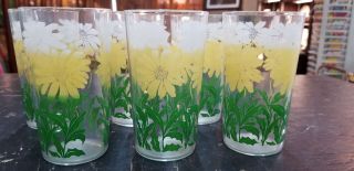 Vintage 6 Pc Set Of Daisy Swanky Swigs Yellow White Floral