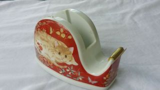 Vintage Takahashi San Francisco " Cat " Porcelain Tape Dispenser Made In Japan