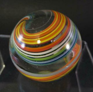 Signed Kosta Boda Vintage Large Swirl Round Multi Colored Paperweight