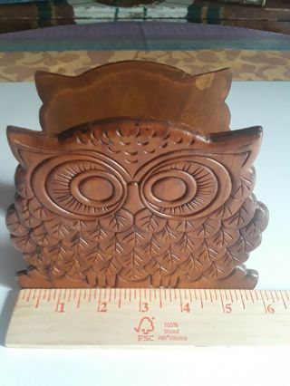 Vintage Wooden Carved Owl Napkin Holder Table Decor (5 " Tall)