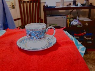 Vintage Wedgwood China Demitasse Cup And Saucer Florentine Turquoise