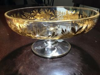 Vintage Czech Cut Crystal Compote Etched Flowers & Gold Gilding/Intaglio/Moser? 2