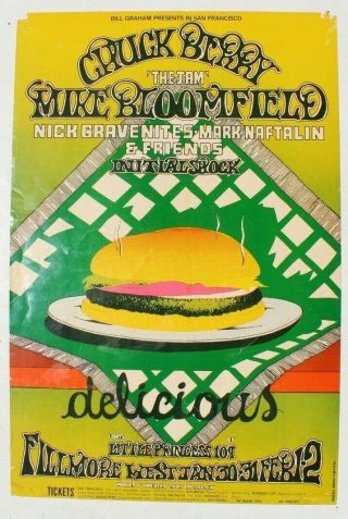 Vtg Fillmore Bill Graham Concert Poster 1st 1969 Chuck Berry / Mike Bloomfield