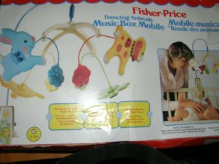 1984 Vintage Fisher Price Dancing Animals Mobile Music Box Crib Brahms Lullaby
