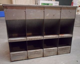 Vintage Industrial Metal Cabinet / Box With Hinged Lid / Storage Organizer Bins