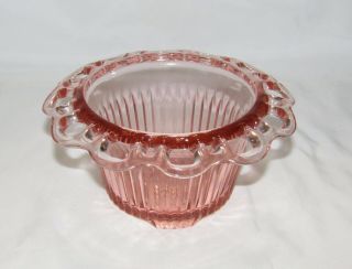 Vintage Anchor Hocking Lace Edge Pink Depression Glass Floral Bowl 7 " X 3 3/4 "
