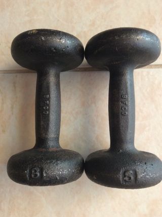 Vintage Bfco Cast Iron Dumbells 8 Lbs Each