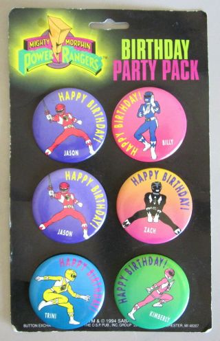Power Rangers Vintage 2 " Buttons Birthday Party Pack 6 Mmpr 1994 Button Favors
