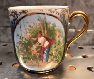 Vintage Imperial Austria China Demitasse Blue Gold Gilt Diana & Cupid Cup Only