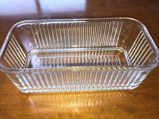 Vtg Refrigerator Dish Ribbed Glass Clear Loaf Pan Rectangular