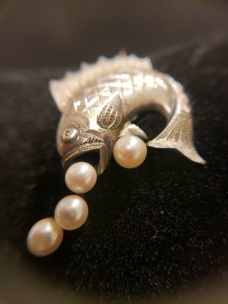 Vintage Sterling Silver Fish Screw Back Earrings 4
